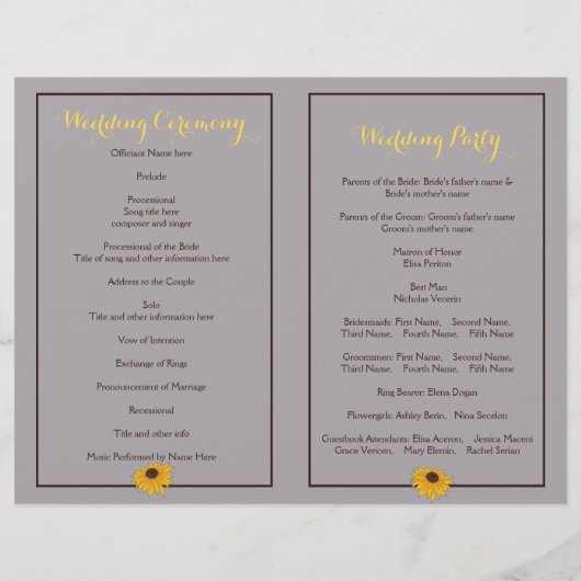 Zonnebloemen en hart op het programma voor de brui (Achterkant)