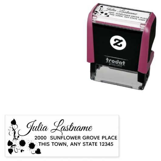 Zonnebloemen en hart wijnstok Persoonlijk adres Zelfinktende Stempel (In situ)