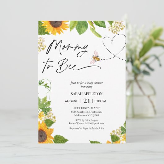 Zonnebloemen en harten Mama to Bee Baby shower Kaart (Staand voorkant)