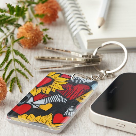 Zonnebloemen en harten sleutelhanger (Voorkant Rechts)