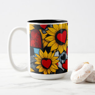 Zonnebloemen en harten tweekleurige koffiemok