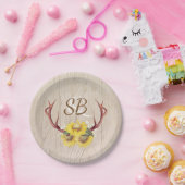 Zonnebloemen en herten gewei rustieke schuur hout papieren bordje (Feest)