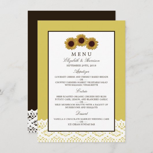 Zonnebloemen en het  wondstempo menu (Voorkant / Achterkant)