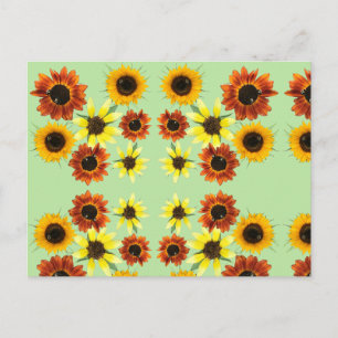 Zonnebloemen en hommels op groene Briefkaarten
