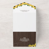 Zonnebloemen en hout Rustic Fotobruiloft All In One Uitnodiging (Buitenkant)