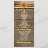 Zonnebloemen en houten land bruiloft programma's (Achterkant)