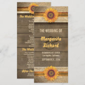 Zonnebloemen en houten land bruiloft programma's (Voorkant / Achterkant)