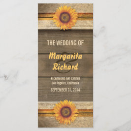 Zonnebloemen en houten land bruiloft programma's