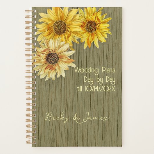 Zonnebloemen en Houten Trouwplanner Planner (Voorkant)