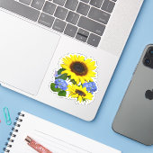 Zonnebloemen en Hydrangeas Contour Sticker (Laptop met iPhone)