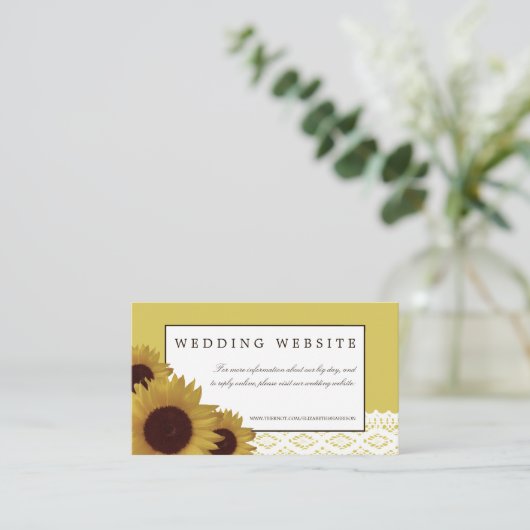 Zonnebloemen en  Kant Bruiloft Website Informatiekaartje (Staand voorkant)