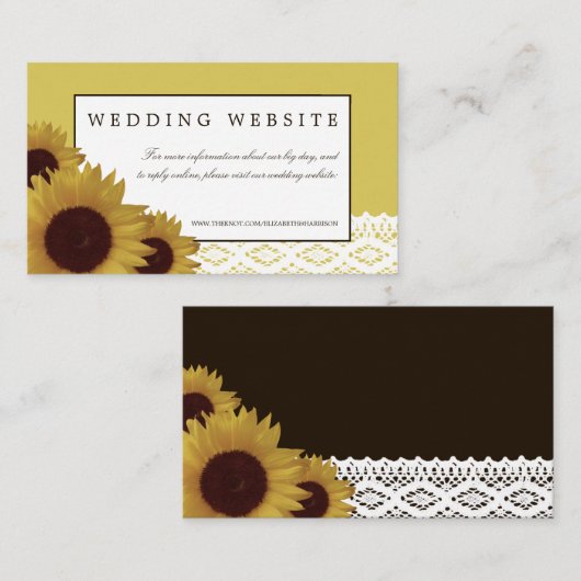 Zonnebloemen en Kant Bruiloft Website Informatiekaartje (Voorkant / Achterkant)