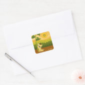 Zonnebloemen en Kawaii Beer Vierkante Sticker (Envelop)