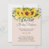 Zonnebloemen en Koraal Trouw Uitnodigingen (Voorkant)