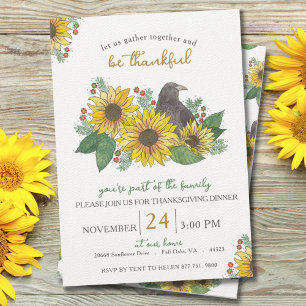 Zonnebloemen en Kraai Dankbare Thanksgiving-diner Kaart