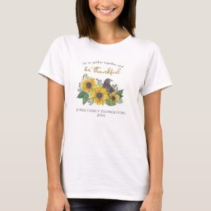Zonnebloemen en kraai Dankbare Thanksgiving Famili T-shirt