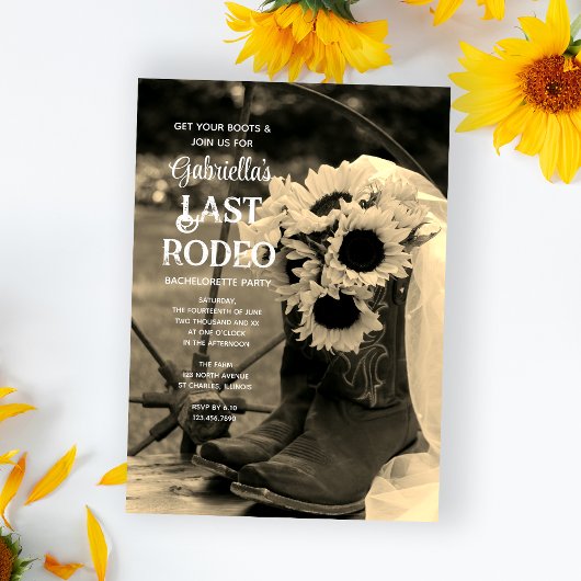 Zonnebloemen en -laarzen Laatste Rodeo Bachelorett Kaart