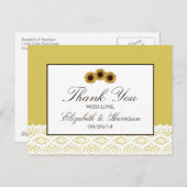 Zonnebloemen en  Lace Wedding Hartelijk dank Briefkaart (Voorkant / Achterkant)