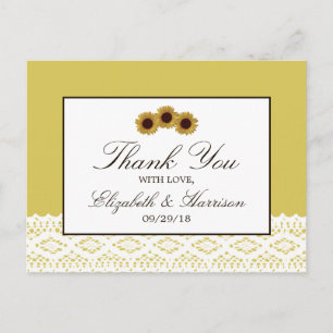 Zonnebloemen en  Lace Wedding Hartelijk dank Briefkaart