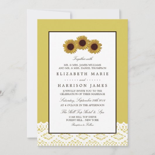 Zonnebloemen en  Lace Wedding Kaart (Voorkant)