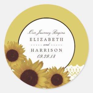 Zonnebloemen en Lace Wedding Ronde Sticker