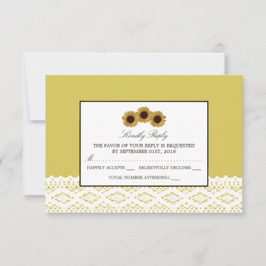 Zonnebloemen en Lace Wedding RSVP (Voorkant)