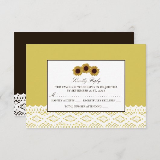Zonnebloemen en  Lace Wedding RSVP (Voorkant / Achterkant)