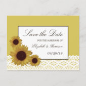 Zonnebloemen en  Lace Wedding Save the Date Aankondigingskaart (Voorkant)