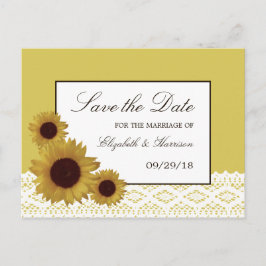 Zonnebloemen en  Lace Wedding Save the Date Aankondigingskaart