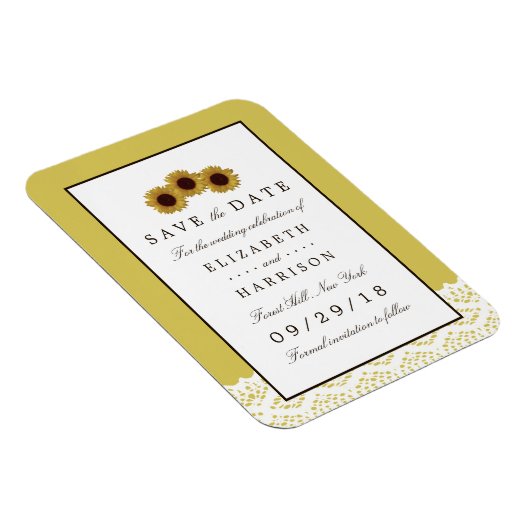 Zonnebloemen en  Lace Wedding Save the Date Magneet (Rechterzijde)