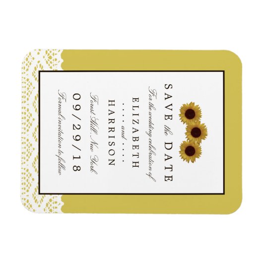 Zonnebloemen en  Lace Wedding Save the Date Magneet (Horizontaal)