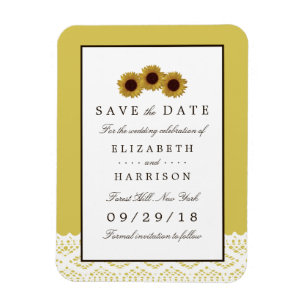 Zonnebloemen en  Lace Wedding Save the Date Magneet