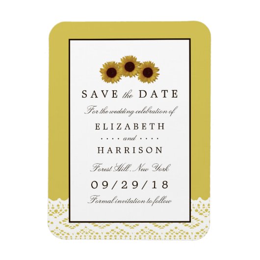 Zonnebloemen en  Lace Wedding Save the Date Magneet (Verticaal)