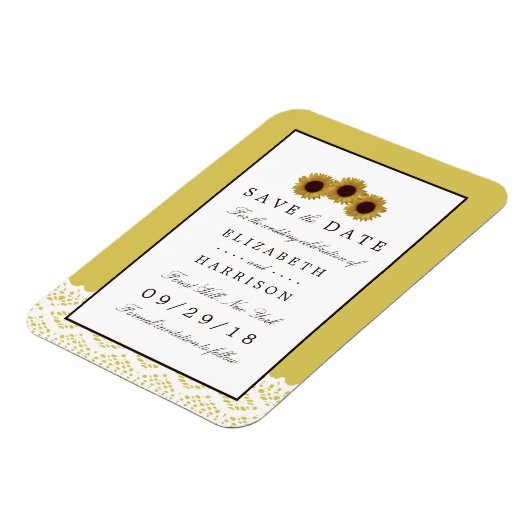 Zonnebloemen en  Lace Wedding Save the Date Magneet (Linkerzijde)