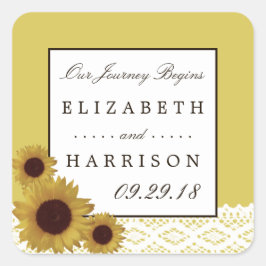 Zonnebloemen en  Lace Wedding Vierkante Sticker