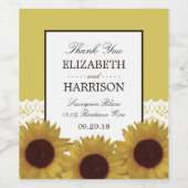 Zonnebloemen en  Lace Wedding Wijn Etiket (Enkel label)