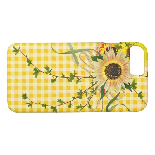 Zonnebloemen en Lady Bug op Ginham Case-Mate iPhone Case (Achterkant (Horizontaal))