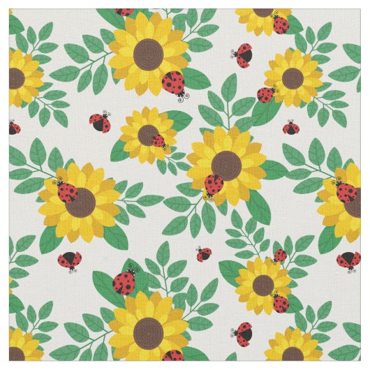 Zonnebloemen en Ladybugs-patroon Stof (Close Up)
