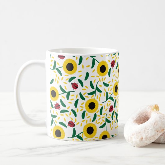 Zonnebloemen en Ladybugs Pattern Koffiemok (Met donut)