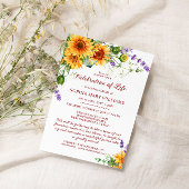 Zonnebloemen en lavendel begrafenis viering van he kaart