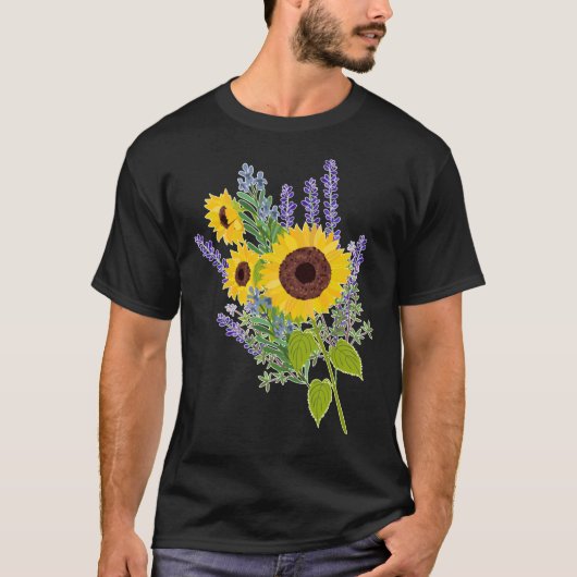 Zonnebloemen en Lavender Bouquet T-shirt (Voorkant)