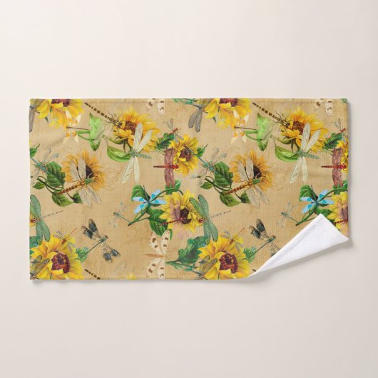 zonnebloemen en libellen bad handdoek (Handdoek)