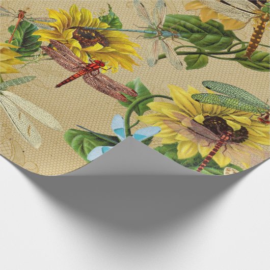  zonnebloemen en libellen cadeaupapier (Hoek)
