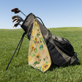 zonnebloemen en libellen golfhanddoek