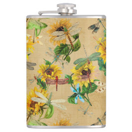  zonnebloemen en libellen heupfles