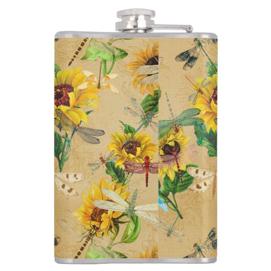  zonnebloemen en libellen heupfles (Achterkant)