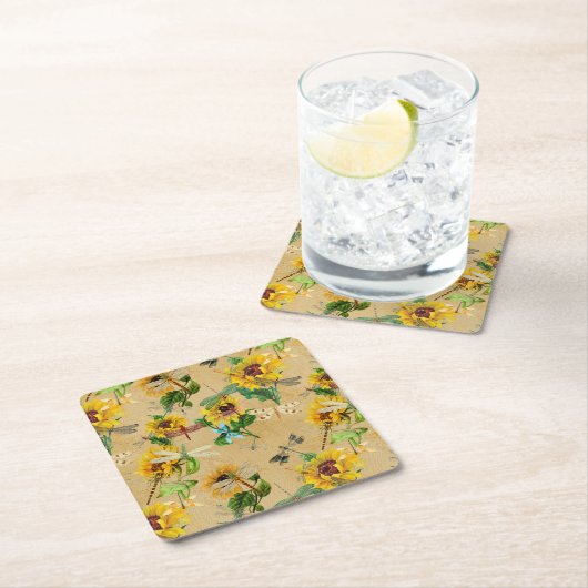 zonnebloemen en libellen kartonnen onderzetters (Insitu)