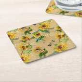 zonnebloemen en libellen kartonnen onderzetters (Schuin)