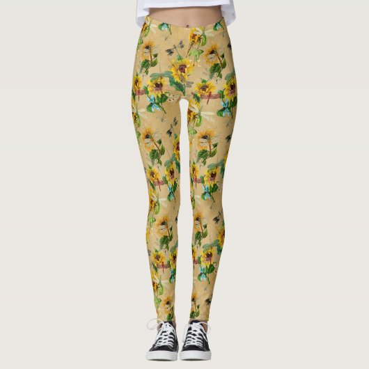  zonnebloemen en libellen leggings (Voorkant)