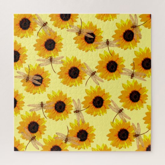 Zonnebloemen en libellen; legpuzzel (Verticaal)